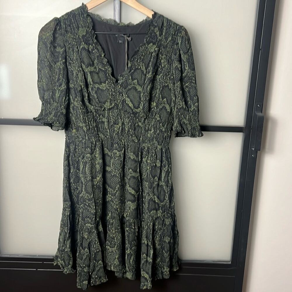 NWT AllSaints VIA TAMORA SNAKESKIN PRINT PUFF SLEEVE MINIDRESS Size 6